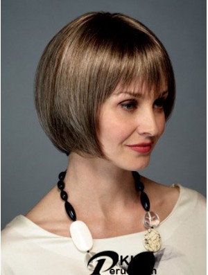 Kinnlänge Gerade Monofilament Braun Trendy Bob Perücken