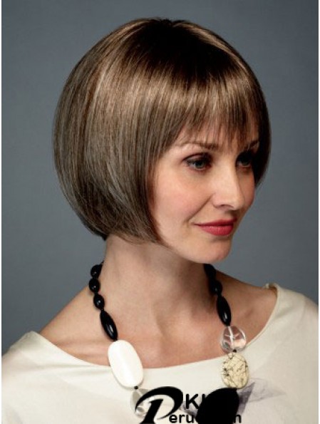 Kinnlänge Gerade Monofilament Braun Trendy Bob Perücken