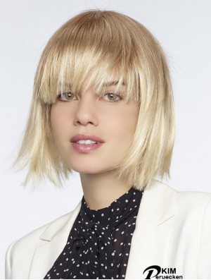 Mit Pony Blonde Straight Chin Länge 10 Zoll Exquisite Medium Perücken