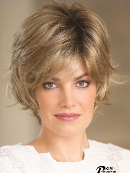 Blonde 8  inchHigh Quality Short Wavy Layered Lace Perücken