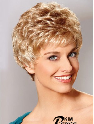 Auburn Boycuts Cropped Wavy Synthetic Petite Handgebundene Mono Perücken