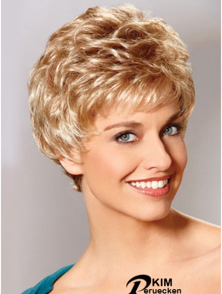 Auburn Boycuts Cropped Wavy Synthetic Petite Handgebundene Mono Perücken