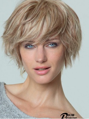 Kurze gerade Boycuts Blond Beliebte 100% handgebundene Perücken