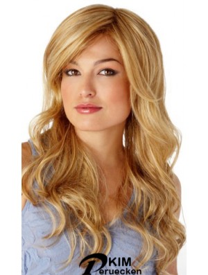 Glatte blonde wellige mit Pony Monofilament lange Perücken