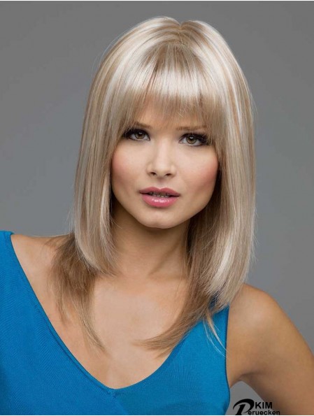 Gerade mit Pony Schulterlange Blond Best Lace Front Perücken