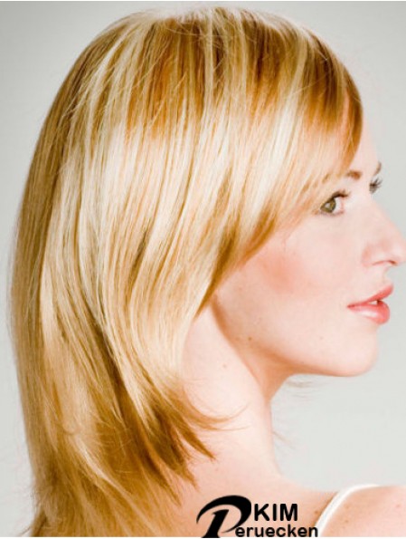 Schulterlange gerade geschichtete billigste blonde Spitze vorne Perücken
