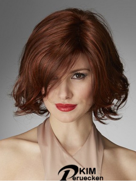 Kinnlänge Curly Layered Red Perfect 100% handgebundene Perücken