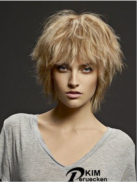 Kinnlänge Straight Layered Blonde Discount 100% handgebundene Perücken