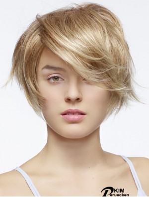 Kurze gerade gerade geschichtete blonde Mode 100% handgebundene Perücken