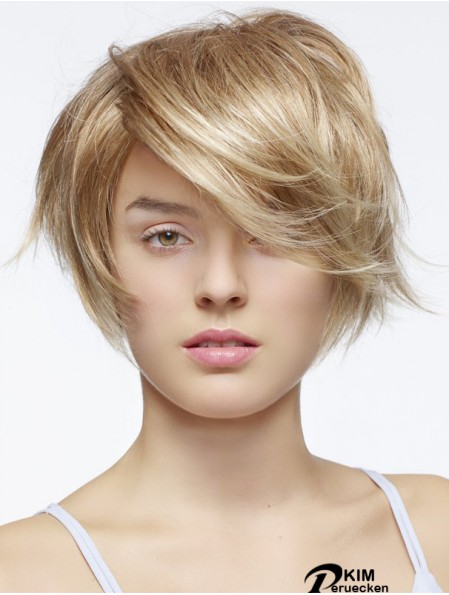 Kurze gerade gerade geschichtete blonde Mode 100% handgebundene Perücken