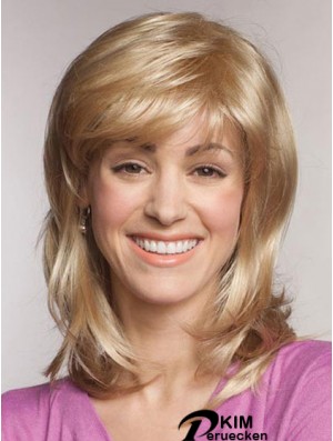 Gerade mit Pony Schulterlange Blond Beliebte Spitze Front Perücken