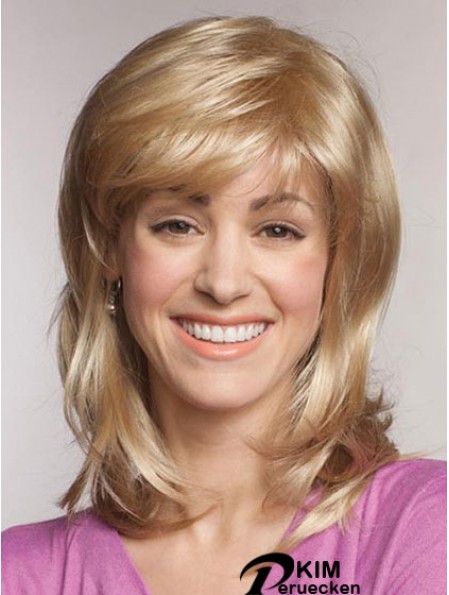 Gerade mit Pony Schulterlange Blond Beliebte Spitze Front Perücken