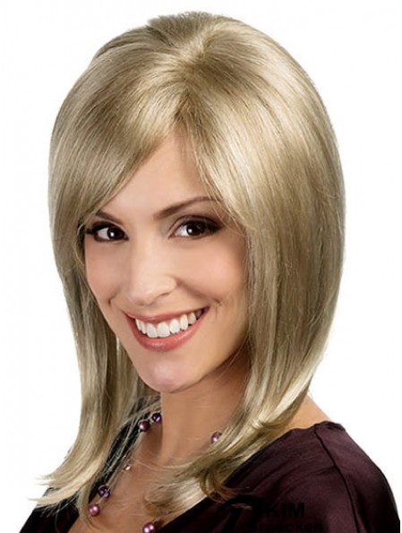Layered Blonde Straight Schulterlänge 15  inchSoft Medium Perücken
