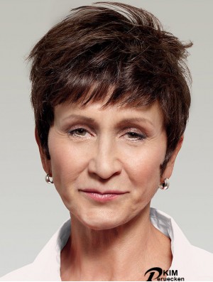 Gerade geschichtete kurze braune bequeme Spitze Front Perücken