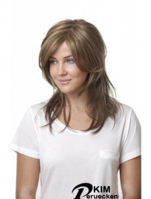 Lange gerade geschichtete blonde blonde stilvolle 100% handgebundene Perücken