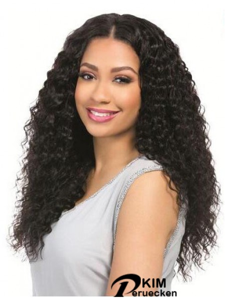 Curly Black 18  inchOhne Pony Remy Echthaar 360 Spitze Perücken