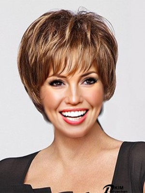 Praktische Auburn Cropped Straight Boycuts Monofilament Perücken