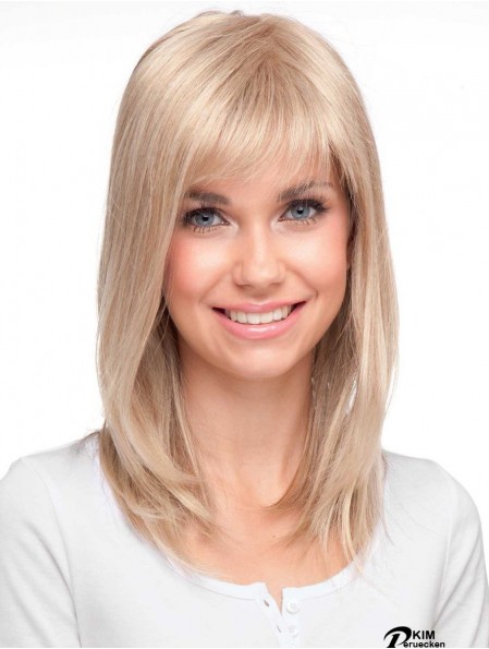 Hochwertige blonde gerade mit Pony Monofilament langen Perücken