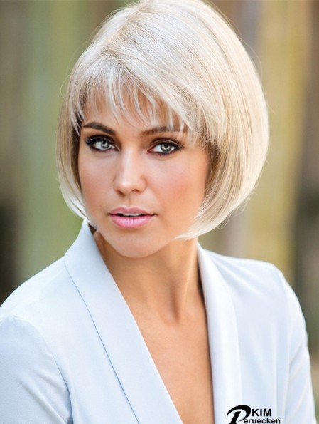 10 Zoll kurze kappenlose platinblonde beste Bob Perücke