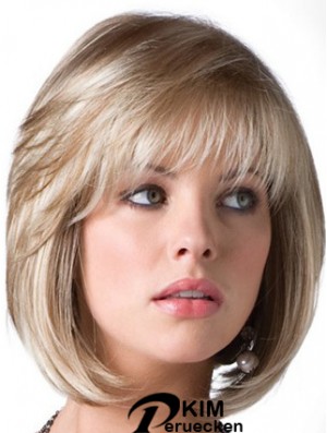 Blonde Bob Perücke mit Fransen Kinn Länge Straight Style