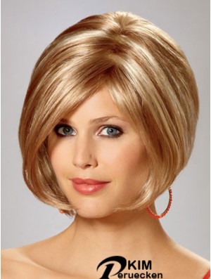 Capless Chin Länge gerade blonde blonde wunderschöne Bob Perücken