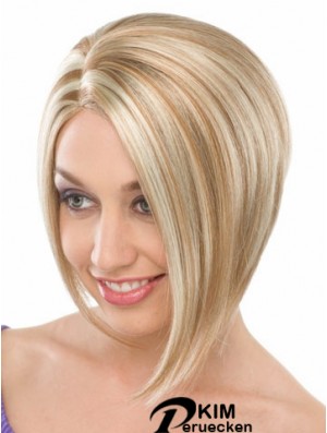 Capless Chin Länge gerade blonde blonde modische Bob Perücken