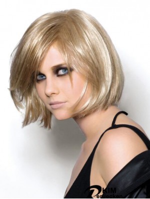 Gerade Kinnlänge Blond 10 Zoll Monofilament Trendy Bob Perücken