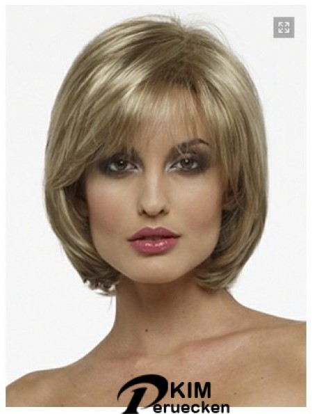 Capless Chin Länge gerade blonde Mode Bob Perücken