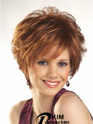 Günstige Perücken für Frauen Boycuts Auburn Color Wavy Style mit Capless