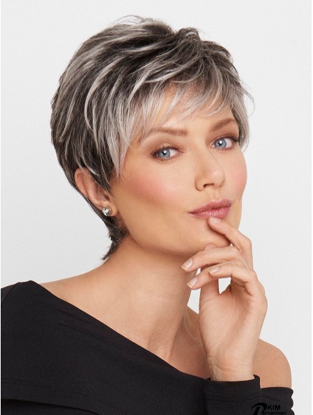 Monofilament Wavy Cropped 5 Zoll graue Perücken für Frauen
