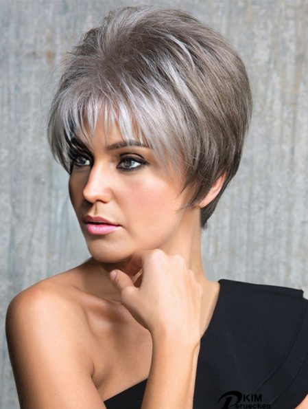 Capless Straight Cropped 6 Zoll billige graue Perücken