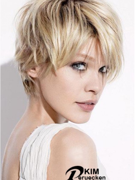 Kurze blonde Perücken mit kappenlosen geraden Boycuts