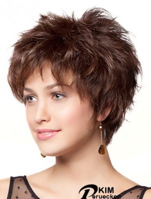 8 Zoll Durable Wavy Layered Brown Short Perücken