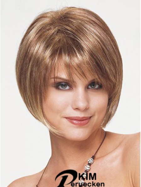 Synthetische Bob Perücken Kurz Länge Blonde Farbe Straight Style Mit Capless