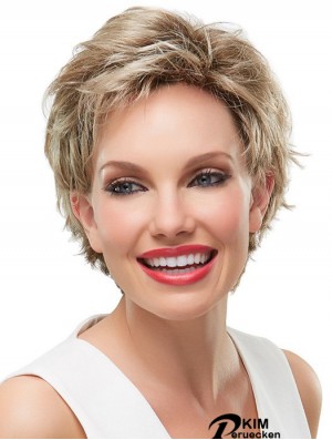 8 Zoll bequeme gewellte geschichtete blonde kurze Perücken