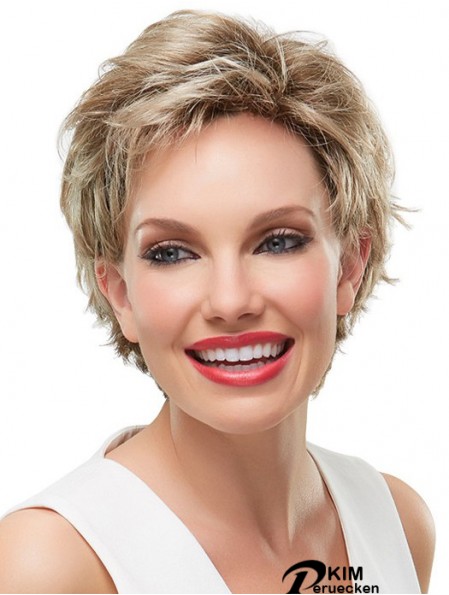 8 Zoll bequeme gewellte geschichtete blonde kurze Perücken