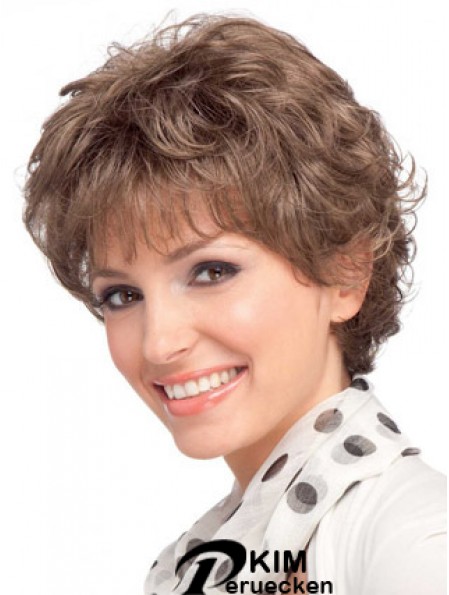 Moderne Auburn Short Wavy Layered Echthaar Perücken