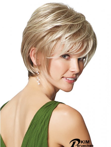 9 Zoll billige gerade geschichtete blonde kurze Perücken