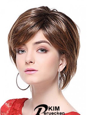 Mit Pony Straight Brown Capless Stylish Short Perücken