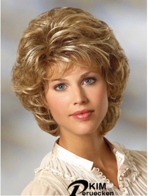 Curly Blonde Perücke Classic Cut Kinn Länge Mit Capless