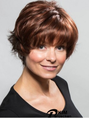 Kinnlänge geschichtet 10 Zoll Curly Auburn Medium Perücken