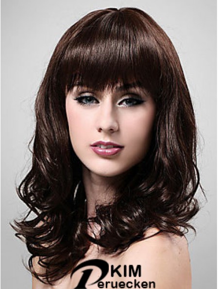 Schulterlänge mit Pony 20  inchWavy Brown Medium Perücken