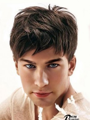 Synthetische Capless Cropped Brown Straight 4  inchMann Haar Perücke