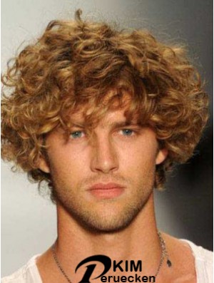 Blonde 8  inchRemy Human Curly Layered Lace Front Herren Perücken