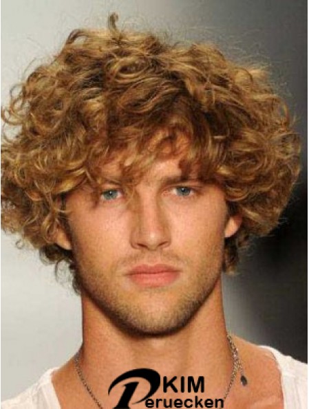 Blonde 8  inchRemy Human Curly Layered Lace Front Herren Perücken