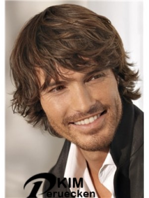 Brown Remy Human Short Wavy Monofilam Günstige Perücken für Männer