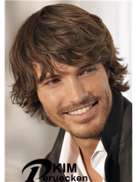 Brown Remy Human Short Wavy Monofilam Günstige Perücken für Männer