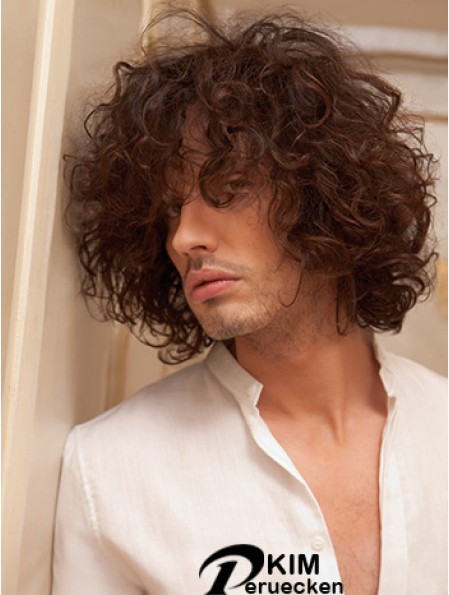 10  inchRemy Human Short Auburn Curly Capless Männer Perücken