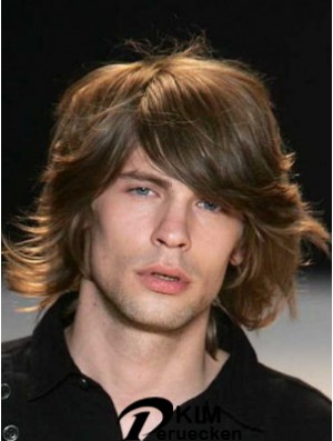 Auburn Chin Länge Capless Wavy Mens Echthaar Perücke