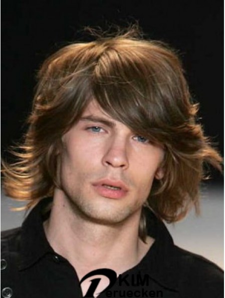 Auburn Chin Länge Capless Wavy Mens Echthaar Perücke